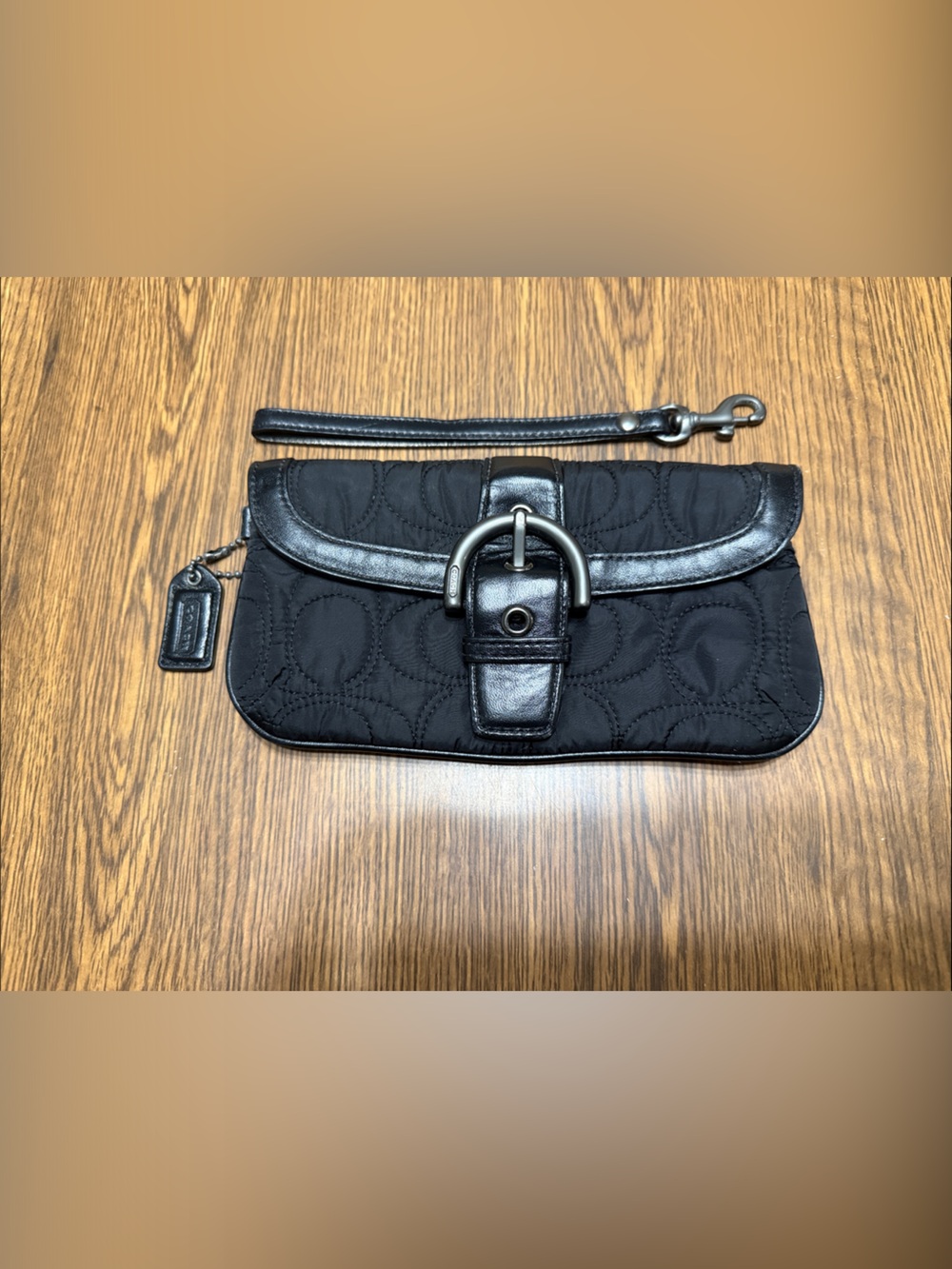 Coach Black Quilted Wristlet Clutch with Signature Buckle